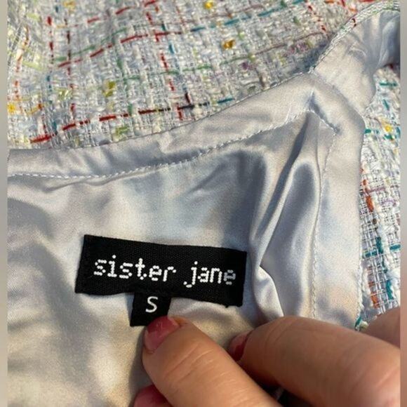 Sister Jane Sleeveless Baby Blue Multicolored Tweed Mini Dress Small NWT - Picture 7 of 11